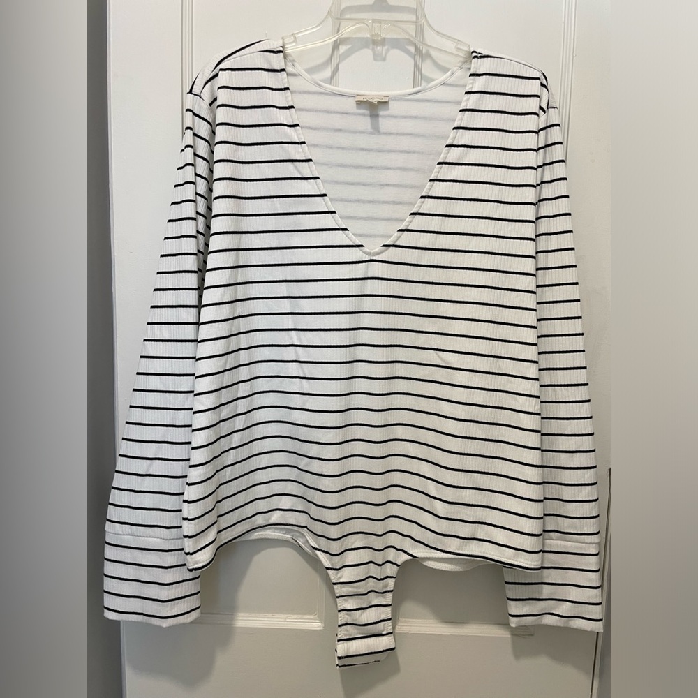 Anthropologie Black and White Striped Bodysuit